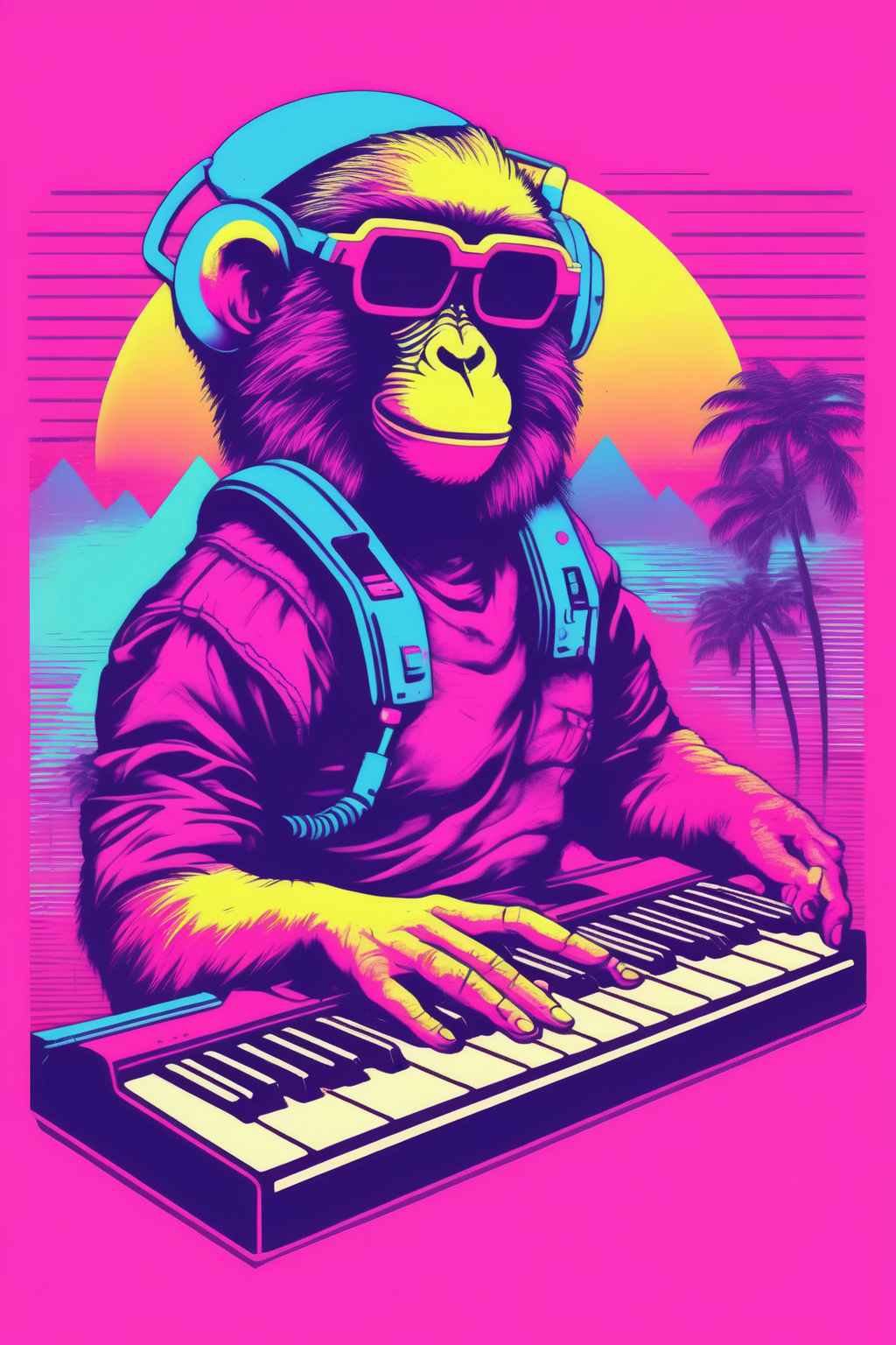 00231-1131343636-_lora_Synthwave T-shirt_1_Synthwave T-shirt - Logo synthwave retro style of a solo keyboard monkey artist playing '80s and '90s.png